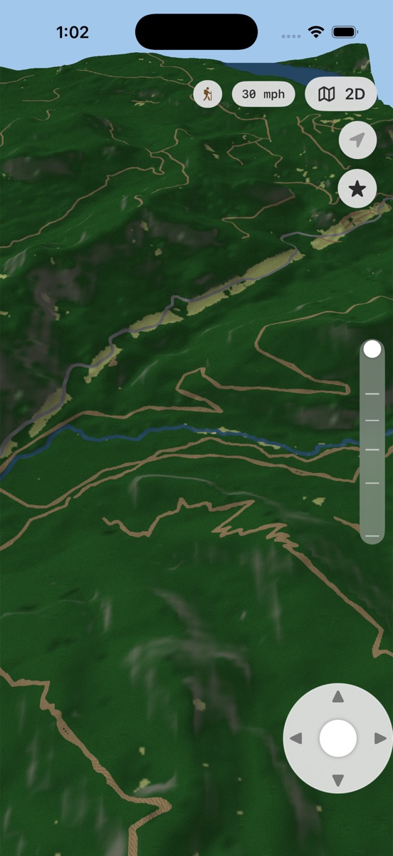 3D flyover with forests, painted roads and trails